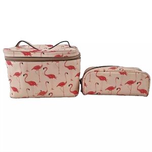 Kate Spade New York Pink Flamingo Cosmetic Vanity Travel Make-up Bag Case Set